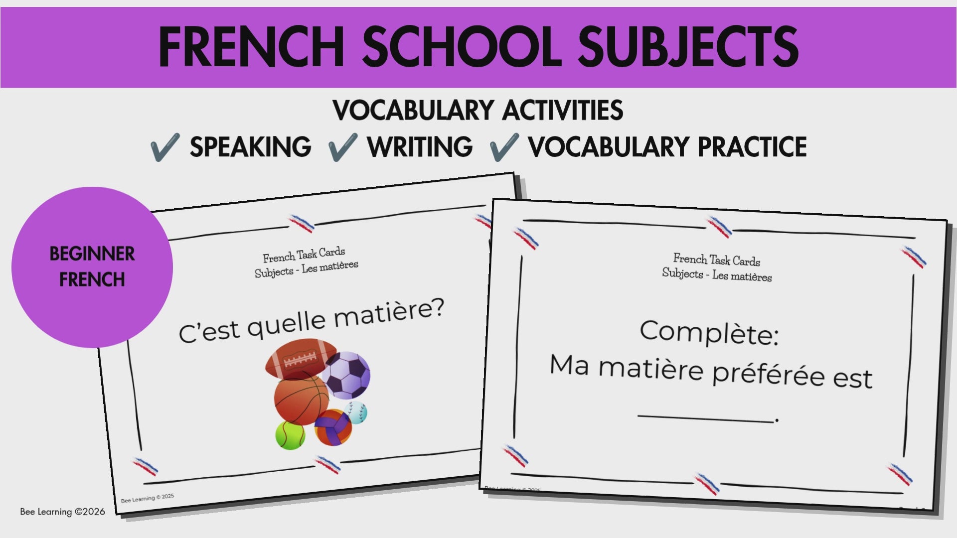French School Subjects Vocabulary Activities | Task Cards & Practice