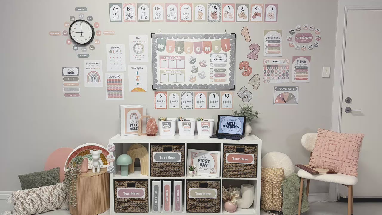 Hushed Horizons Classroom Decor Bundle • Pastel Boho Rainbow Theme • Bulletin Board Decor • Teacher Resources • Editable & Printable