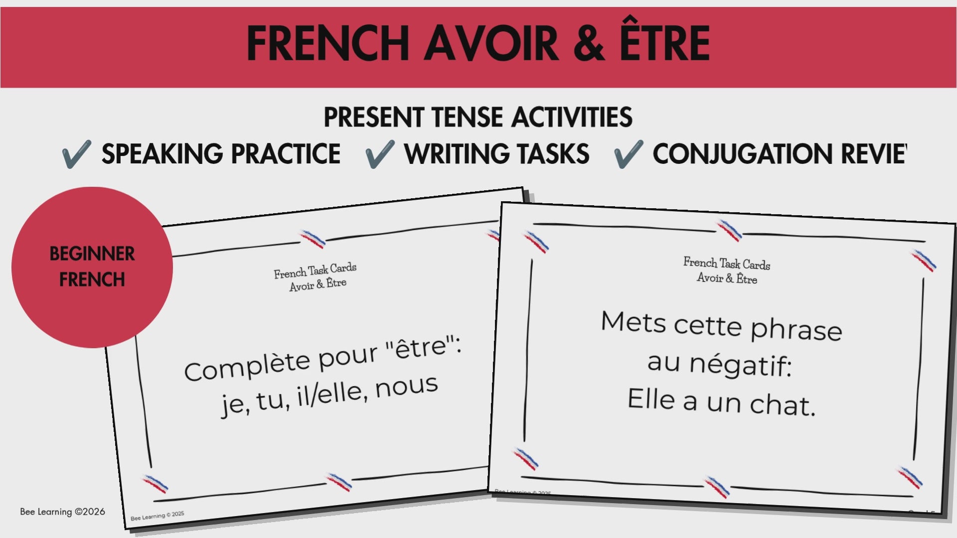 French Avoir & Être Present Tense Activities | Task Cards & Practice | Year 7–8