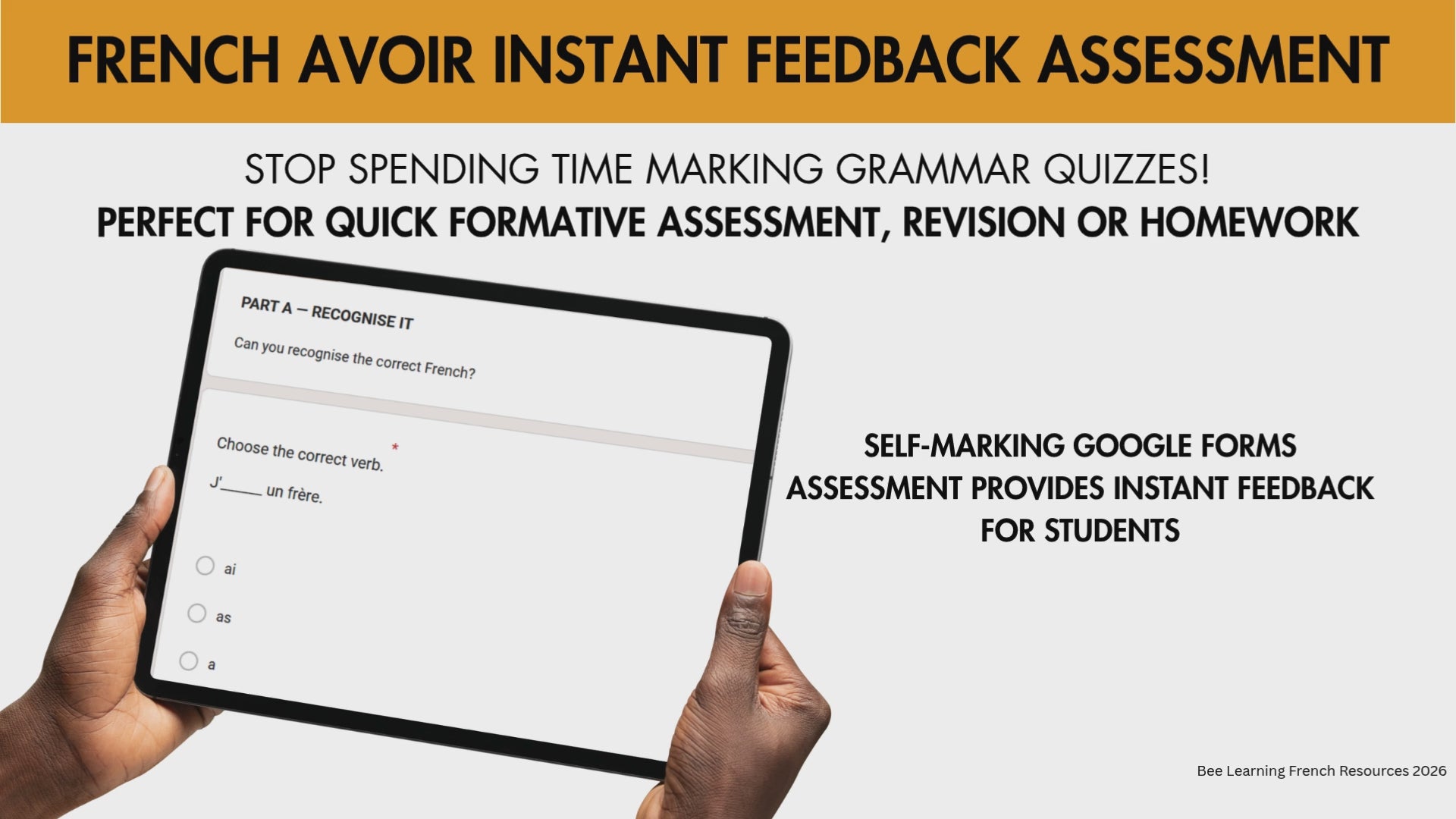 French Avoir Present Tense Assessment | Self-Checking Grammar Quiz | Year 7–9