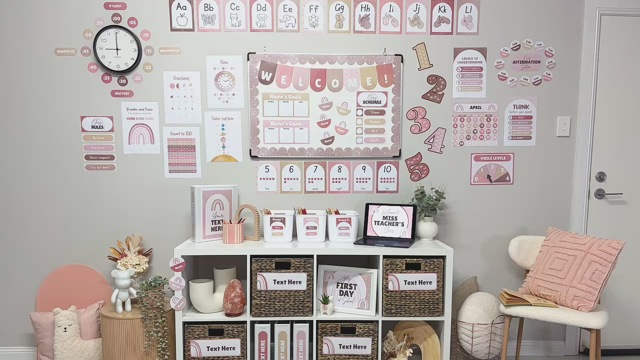 Just Rosy Classroom Decor Bundle • Neutral Boho Rainbow Theme • Bulletin Board Decor • Teacher Resources • Editable & Printable