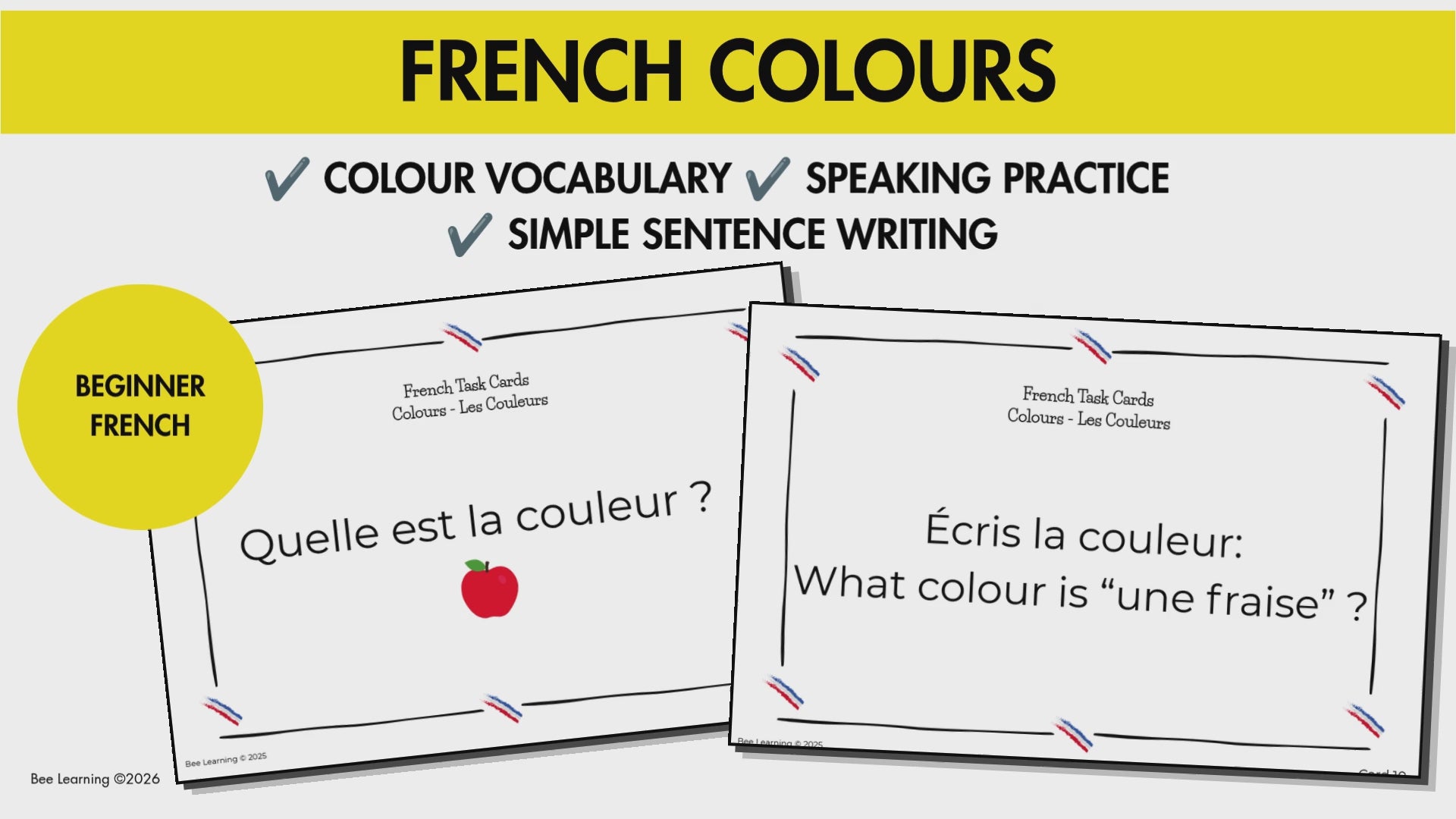 French Colours Vocabulary Activities | Task Cards & Adjective Agreement
