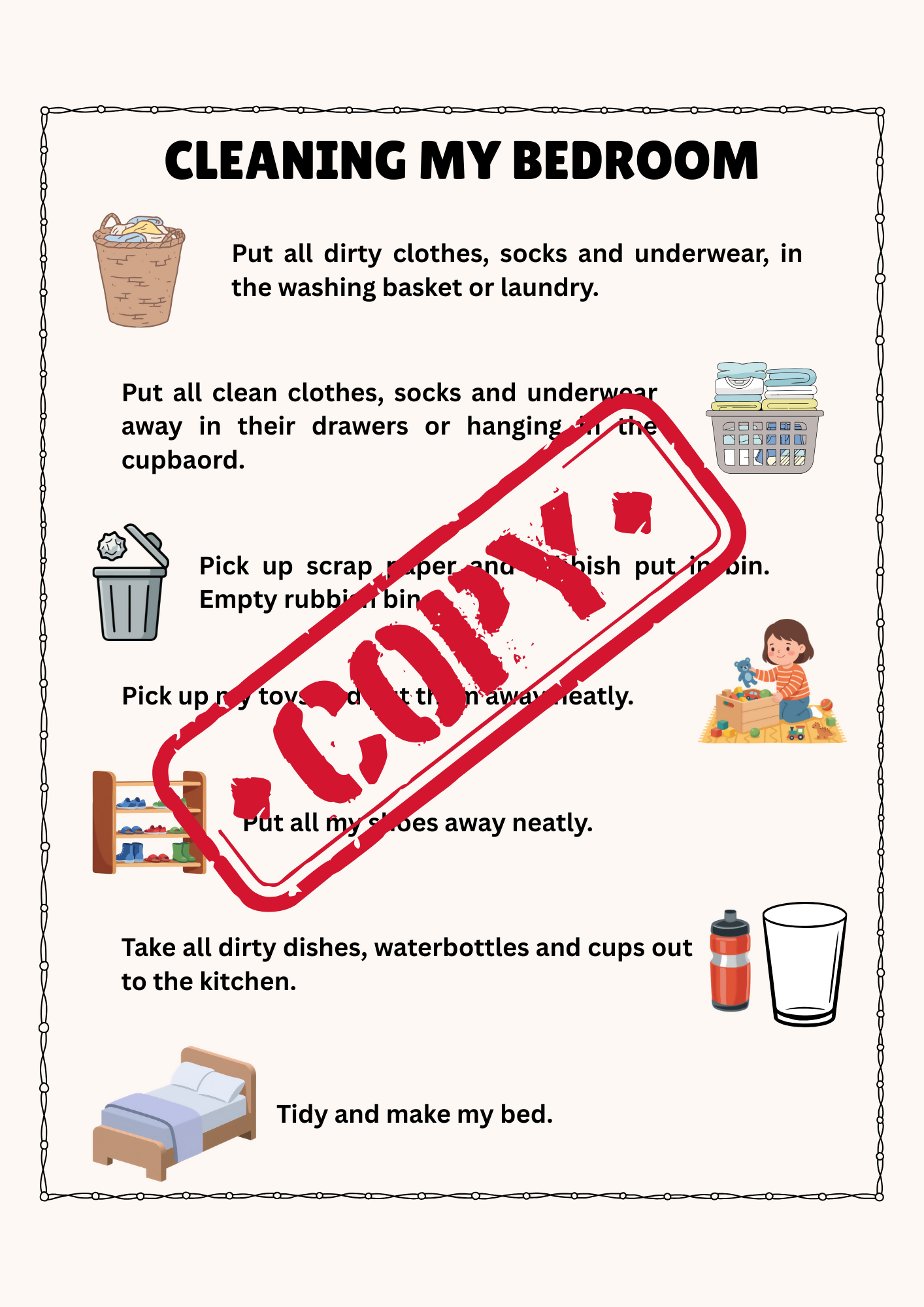 Cleaning My Bedroom Checklist