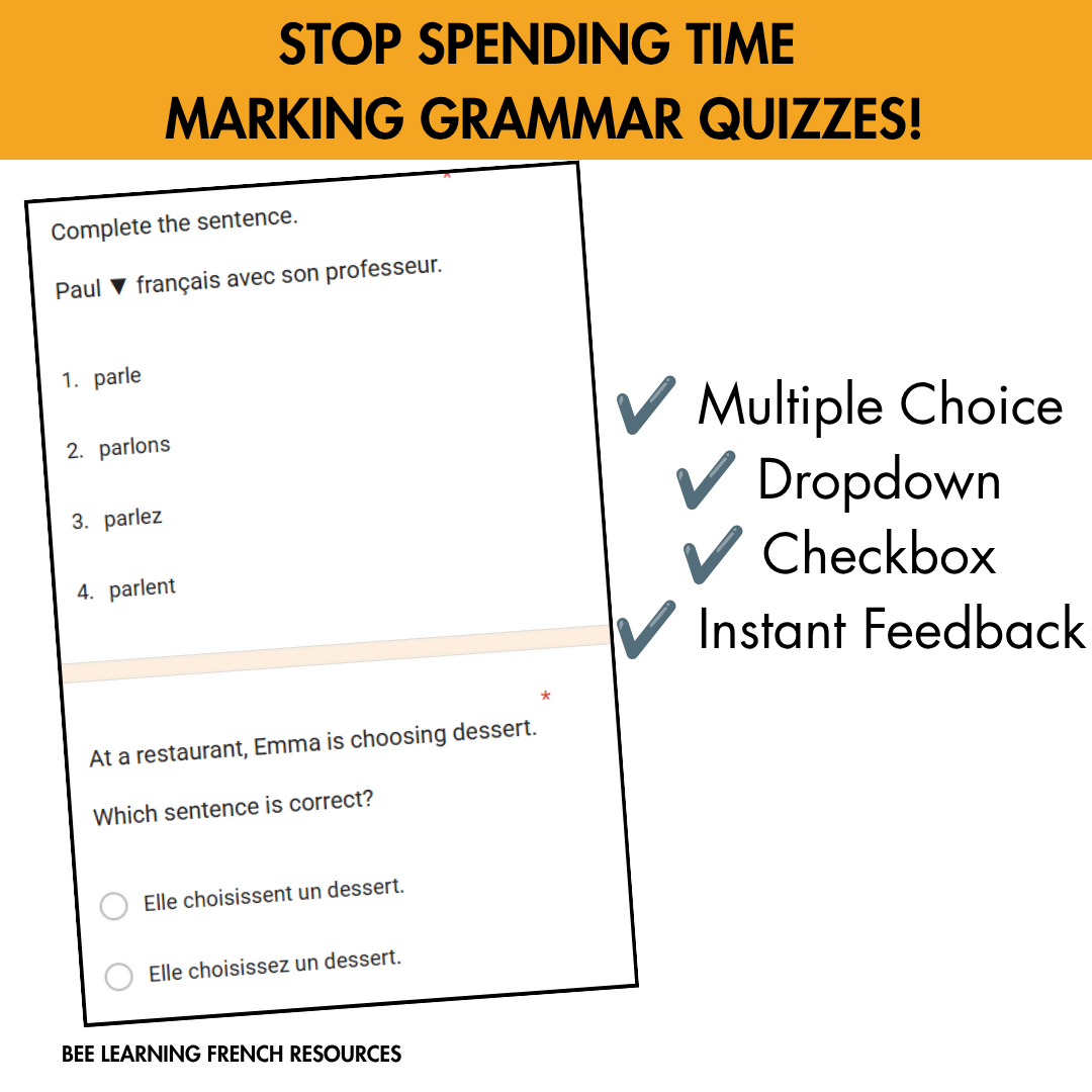 French Present Tense Mixed Review | Self-Marking Google Forms Assessment