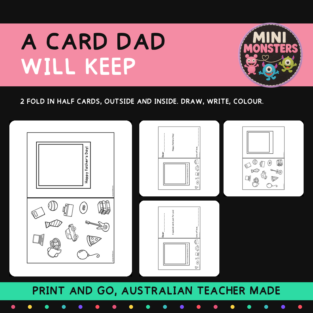 Father's Day Card Templates | Printable, Fold in Half Cards | Draw, Write & Colour