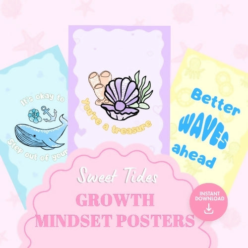 Growth Mindset Classroom Posters - Sweet Tides Pastel Ocean Theme