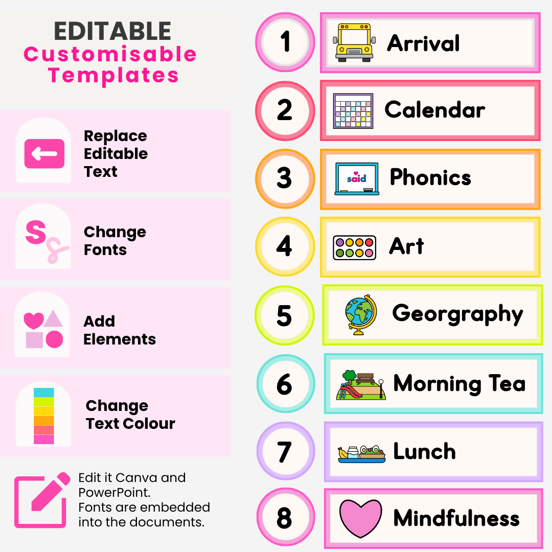 Classroom Schedule Cards | Editable Visual Timetable & Daily Routine Display