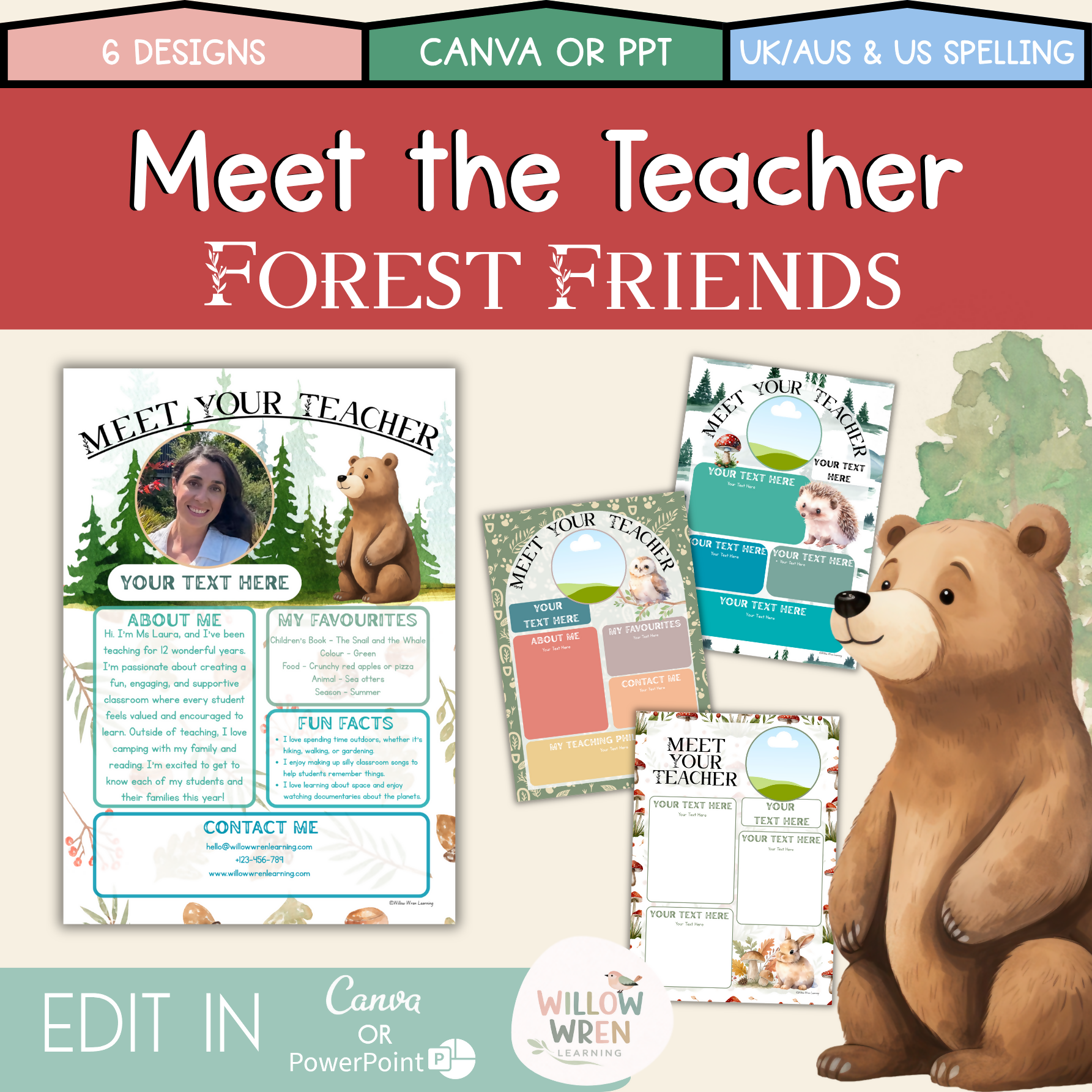 Forest Friends Meet the Teacher | Editable Back to School Decor Woodlands