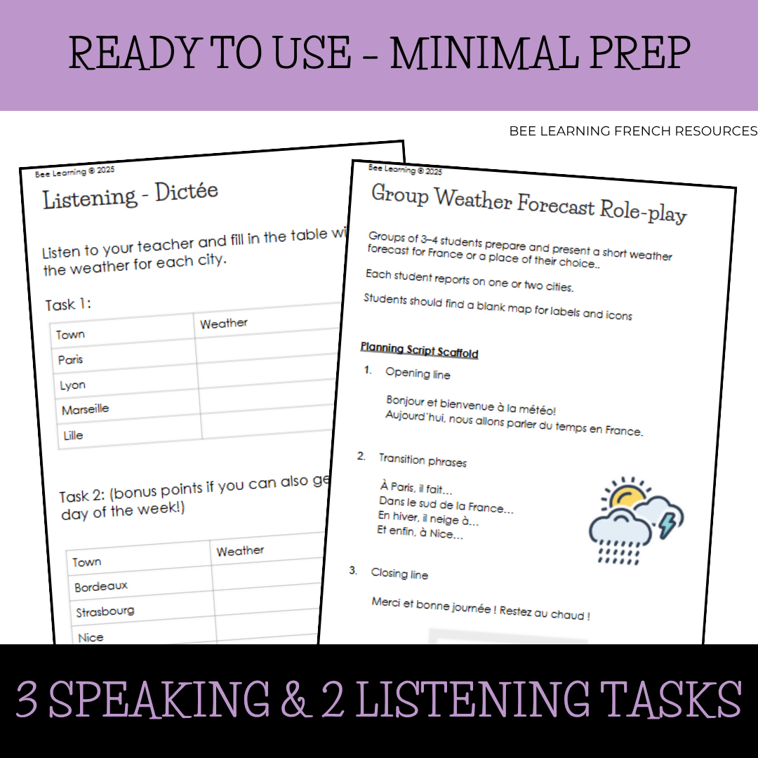 French Weather & Seasons Activities | Vocabulary Unit | Year 7–8