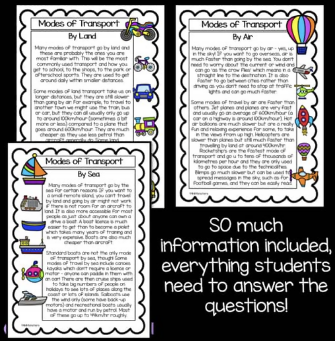 Sea, Land, and Air Transport Worksheets | Year 2 | HASS Australian Curriculum Aligned