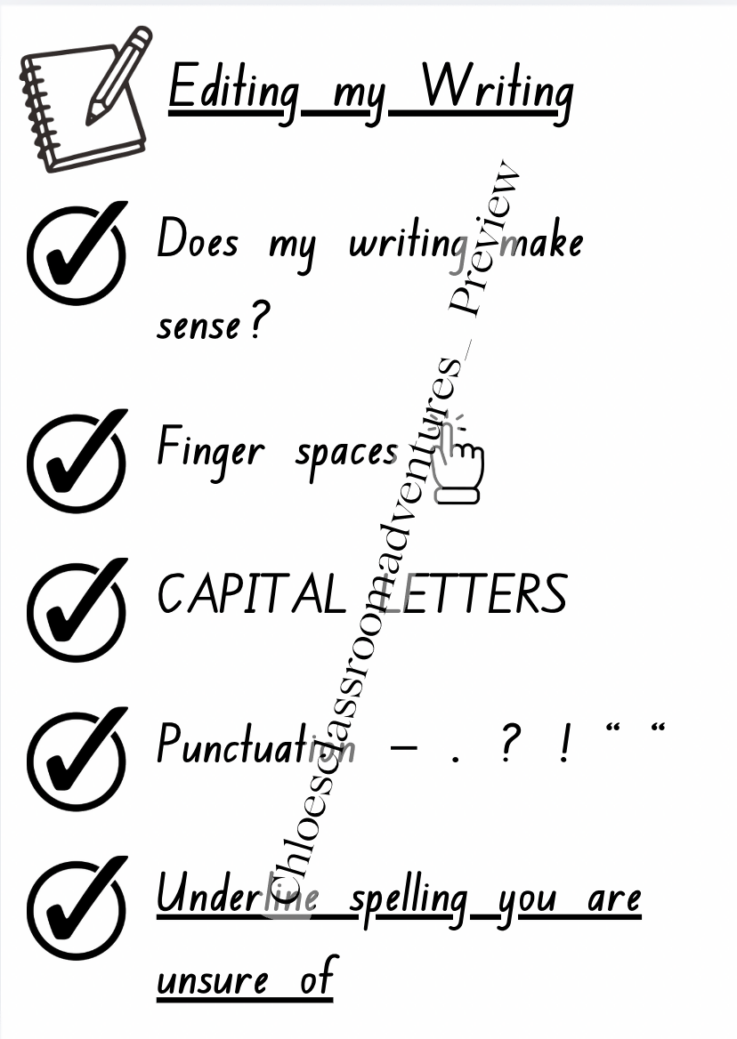 Editing My Writing Checklist | EDITABLE