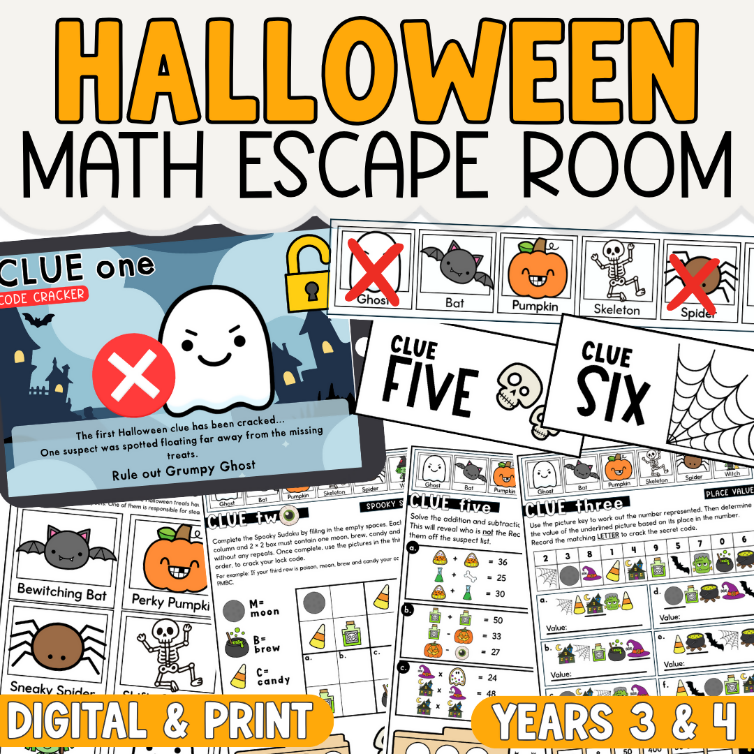 Halloween Maths Escape Room for Years 3–4 | Maths Logic Puzzles, Problem-Solving Challenges & Halloween Classroom Activities