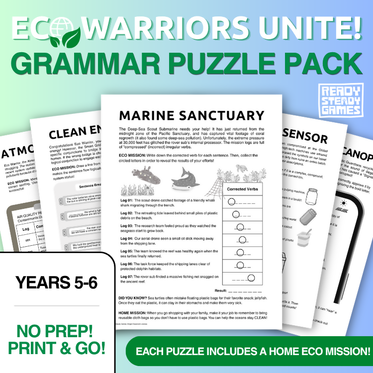 Eco Warrior Grammar Puzzle Pack | English Review Activities & Games | Year 5–6