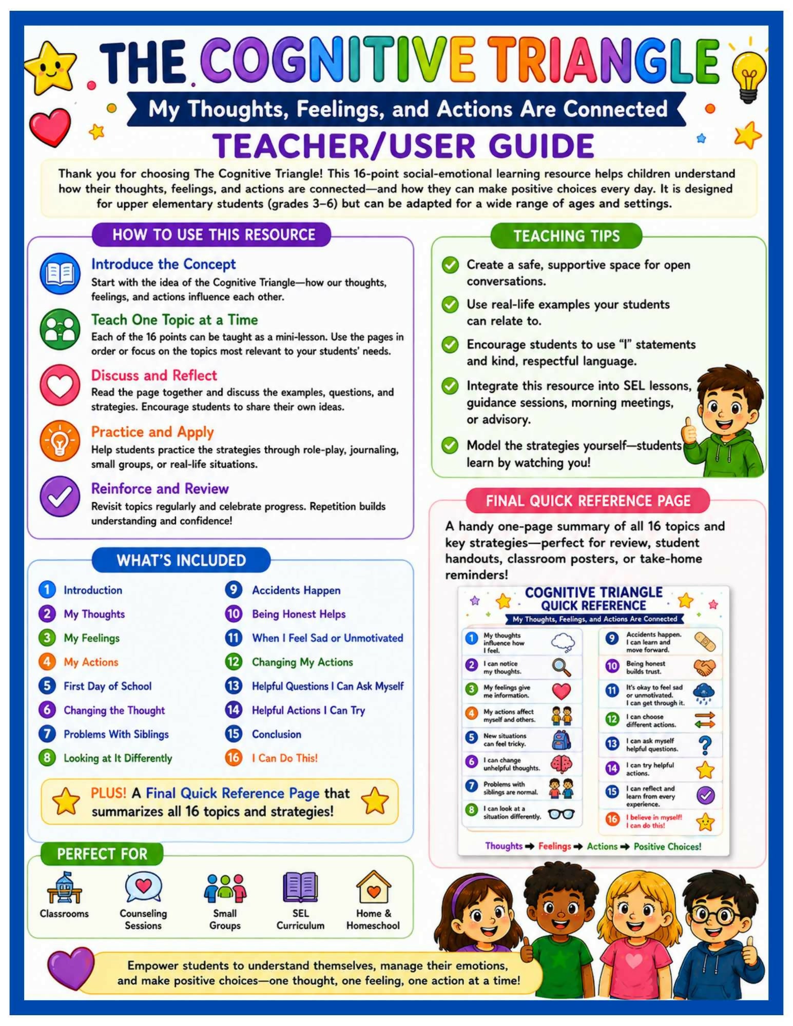 Cognitive Triangle CBT Workbook | SEL Activities for Elementary