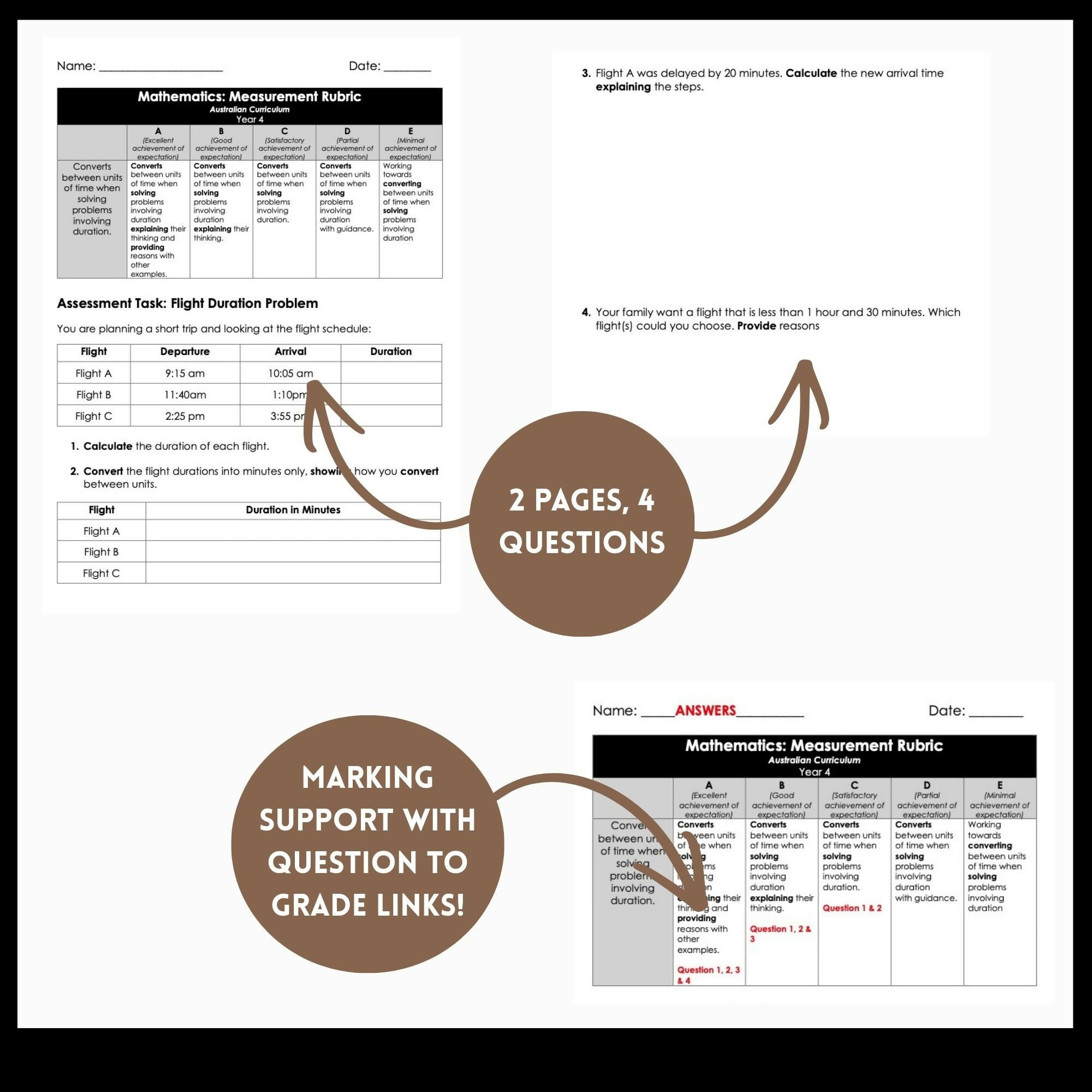 Year 4 Maths Time Assessment | Duration & Conversion | Australian Curriculum V9