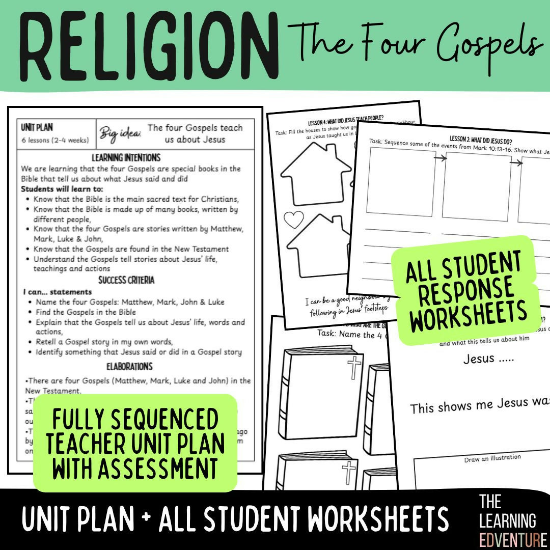 Religion: The Four Gospels (Unit Plan AND Worksheets)