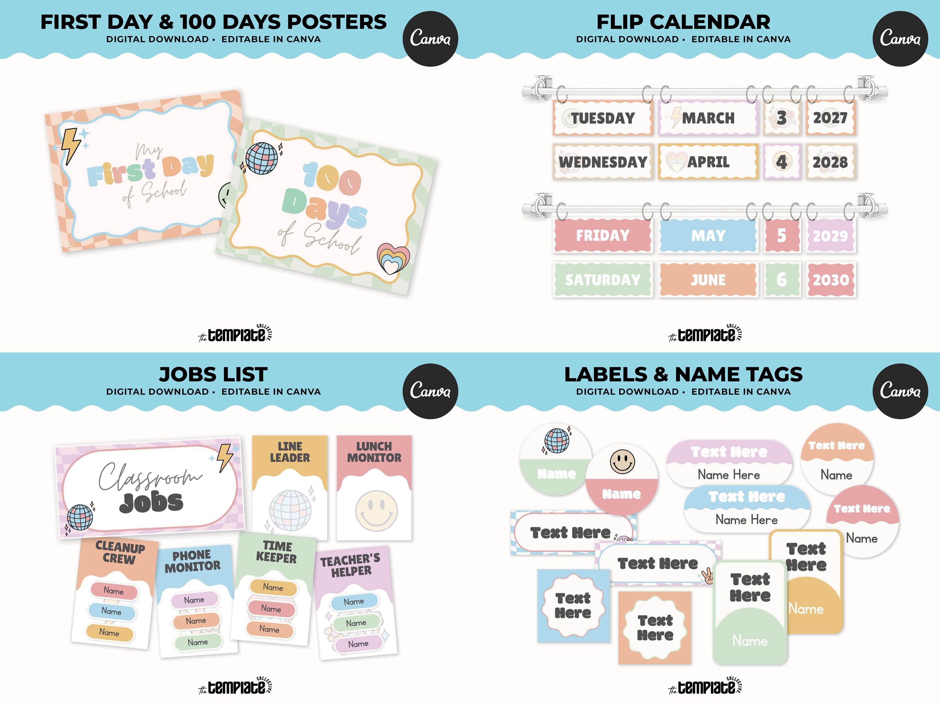 This Class is a Vibe Classroom Decor Bundle • Pastel Retro Rainbow Theme • Bulletin Board Decor • Teacher Resources • Editable & Printable