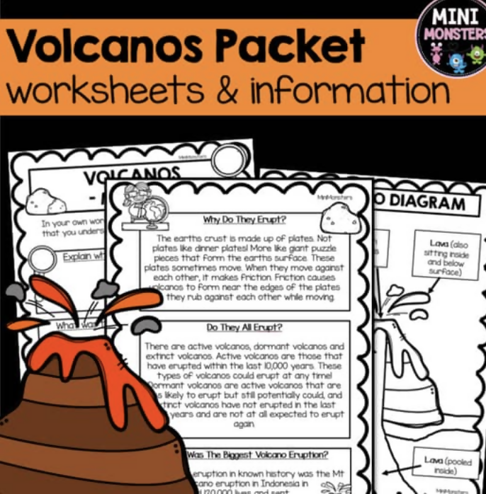 Volcano Worksheets | Information, Comprehension and Activities | Year 3 and 4 Science