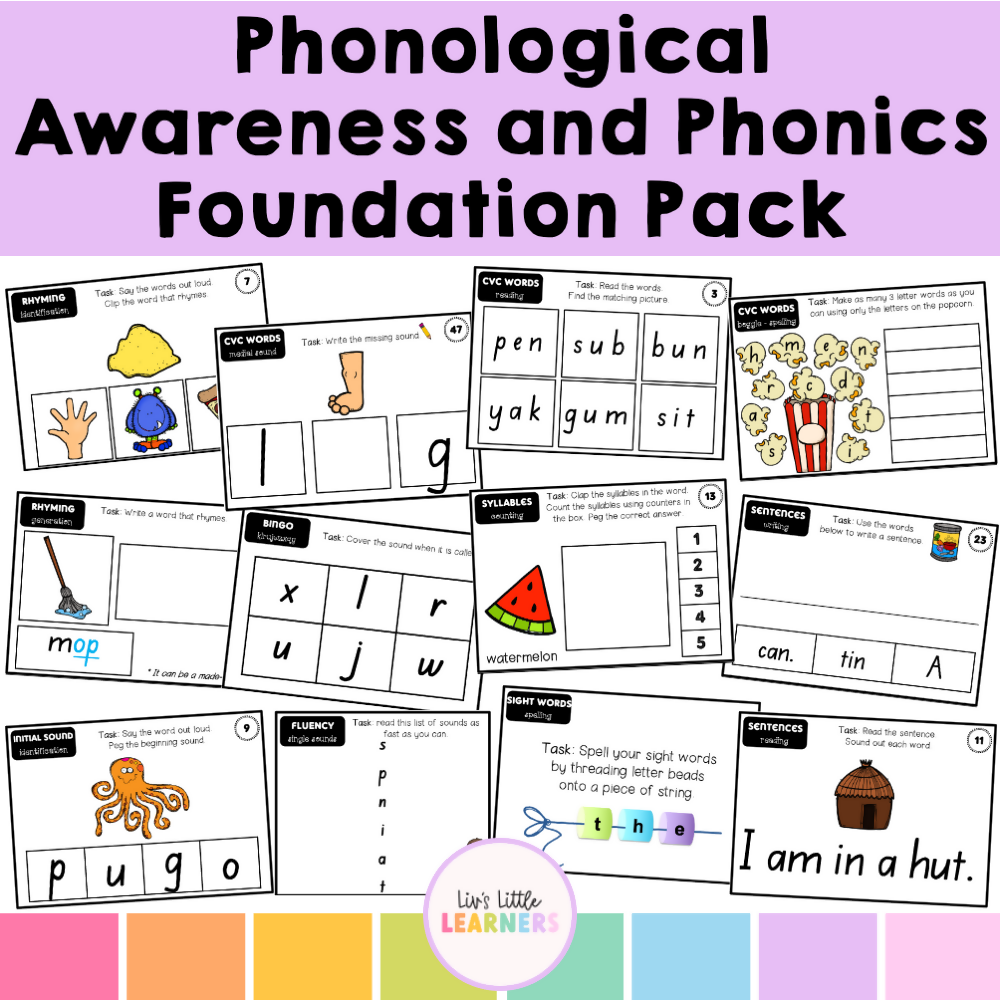 Phonological Awareness and Phonics Foundation Task Cards Pack