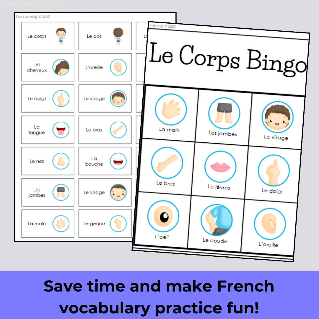 French Body Parts Bingo Game | Parties du Corps Vocabulary Jeux | Year 7–8