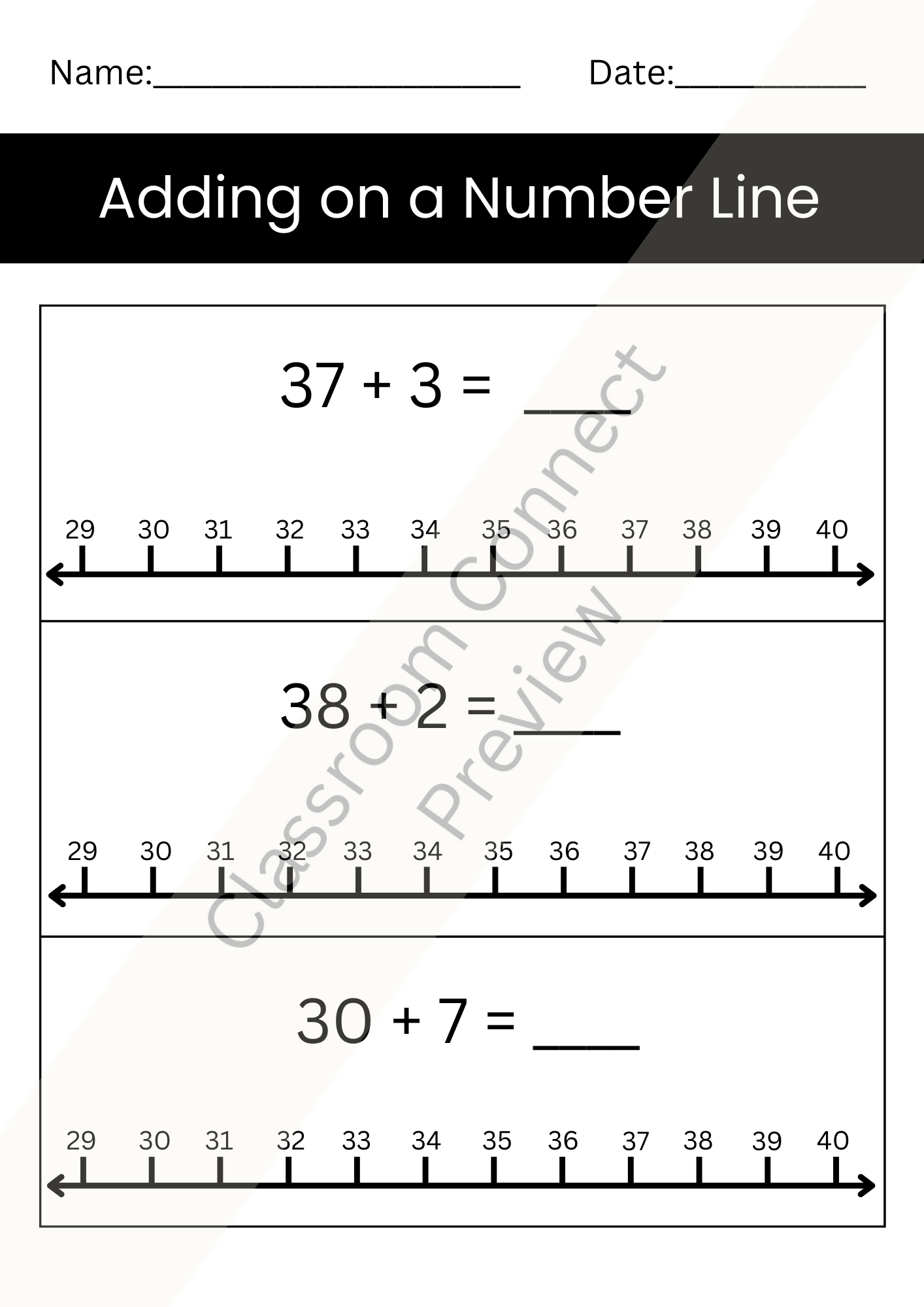 Addition on a Number Line Worksheets (1–100) | Differentiated & Intervention