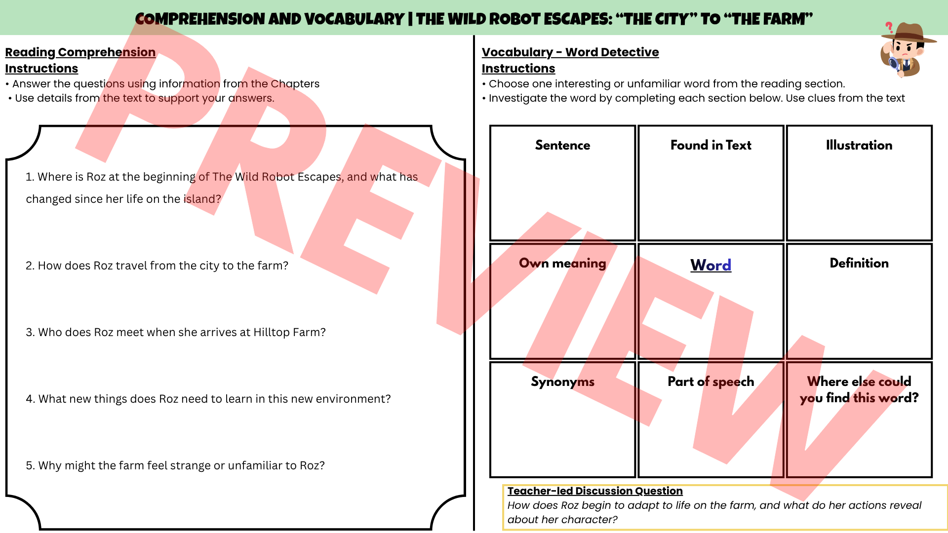 The Wild Robot Escapes No-Prep Sub Plan | Novel Study Literacy Lesson | Years 3–6 PDF