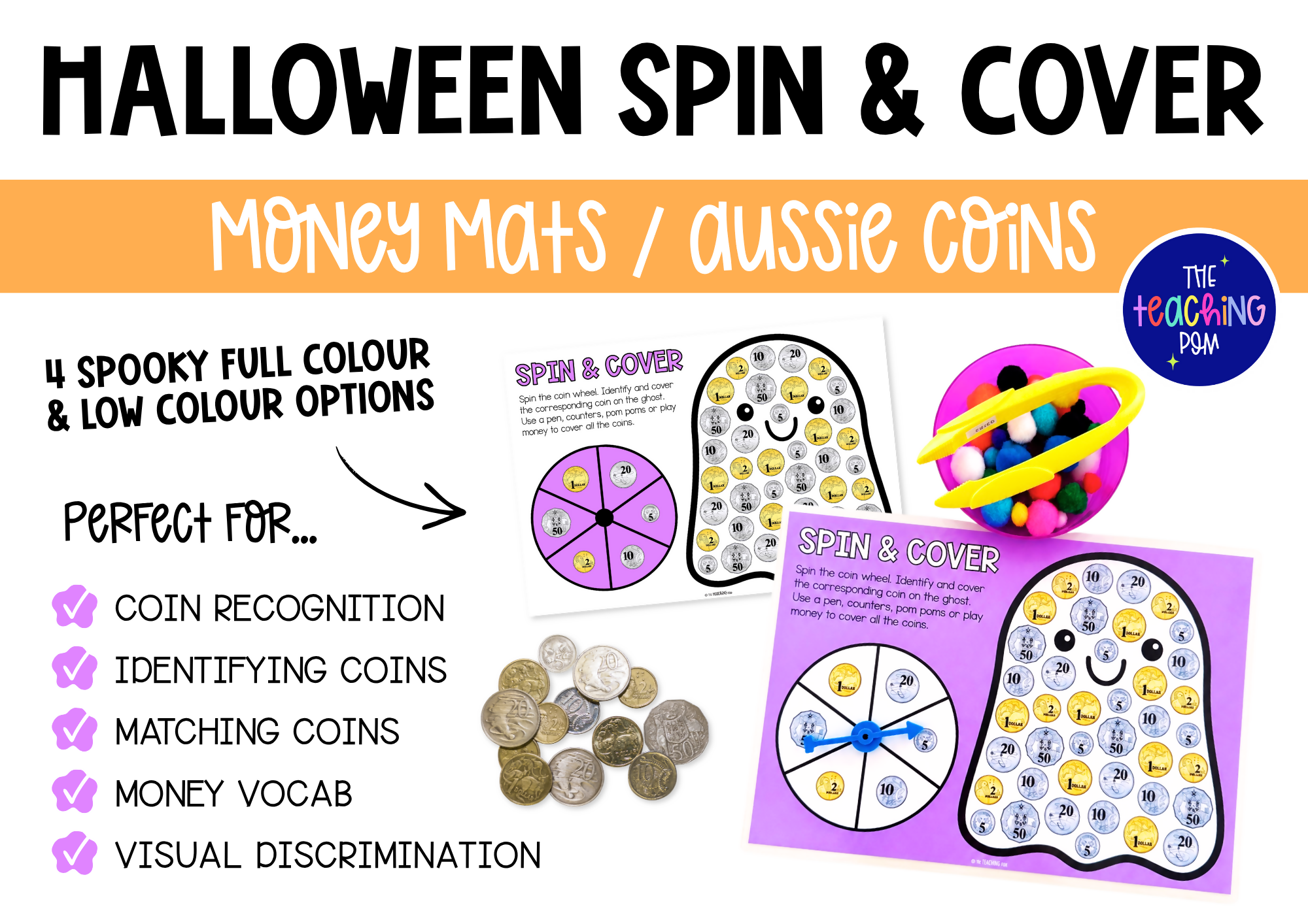 Halloween Maths | Spin & Cover Australian Coins | Money Mats