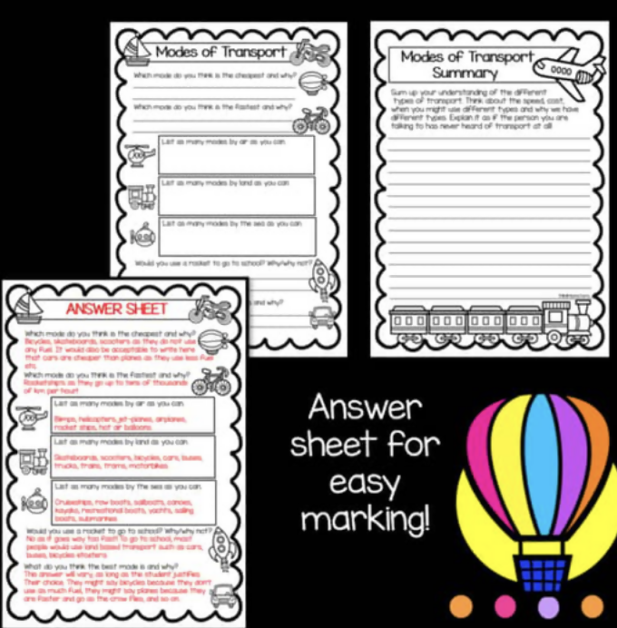Sea, Land, and Air Transport Worksheets | Year 2 | HASS Australian Curriculum Aligned