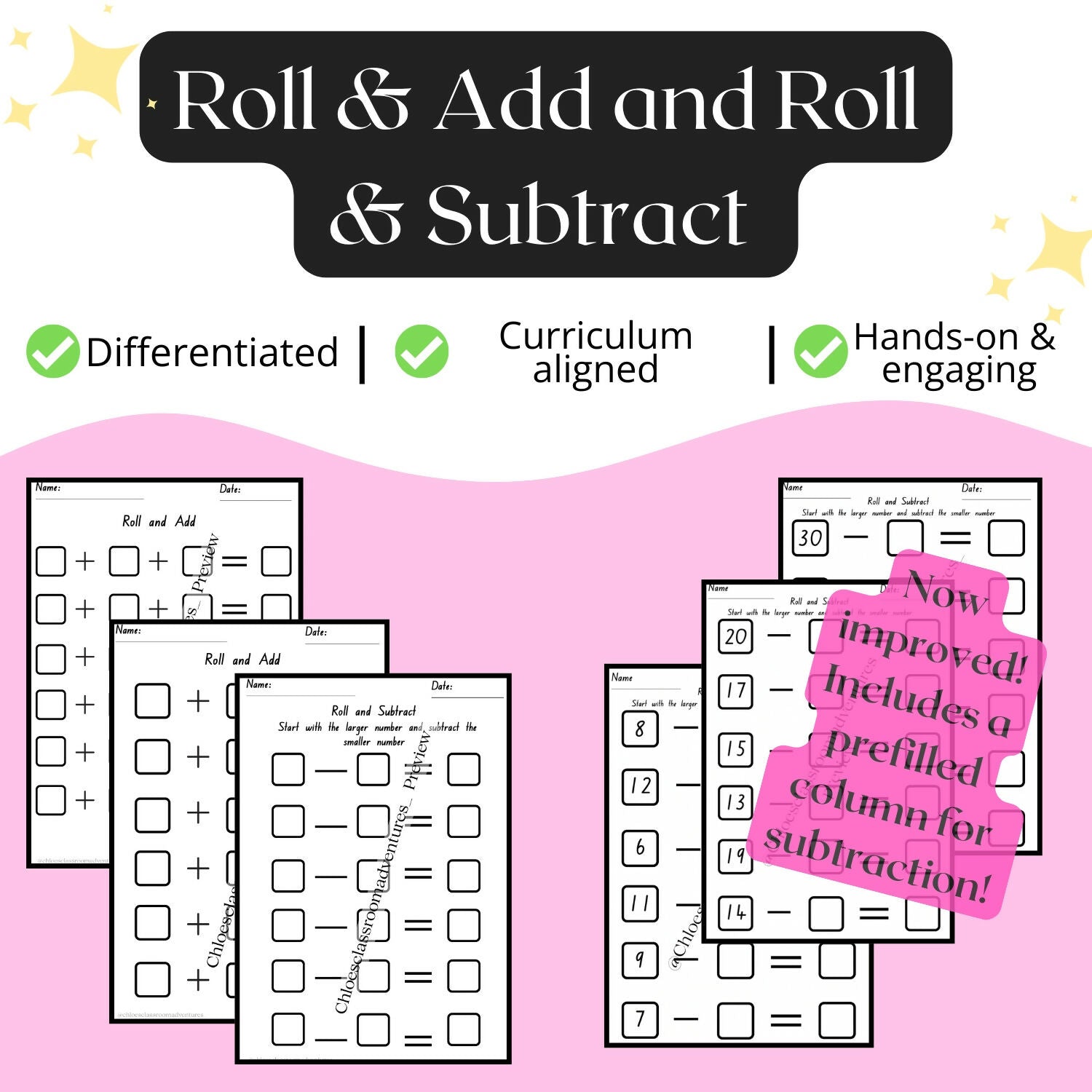Roll and Add & Subtract Worksheets (Dice Maths Activity/Game) | Now Improved