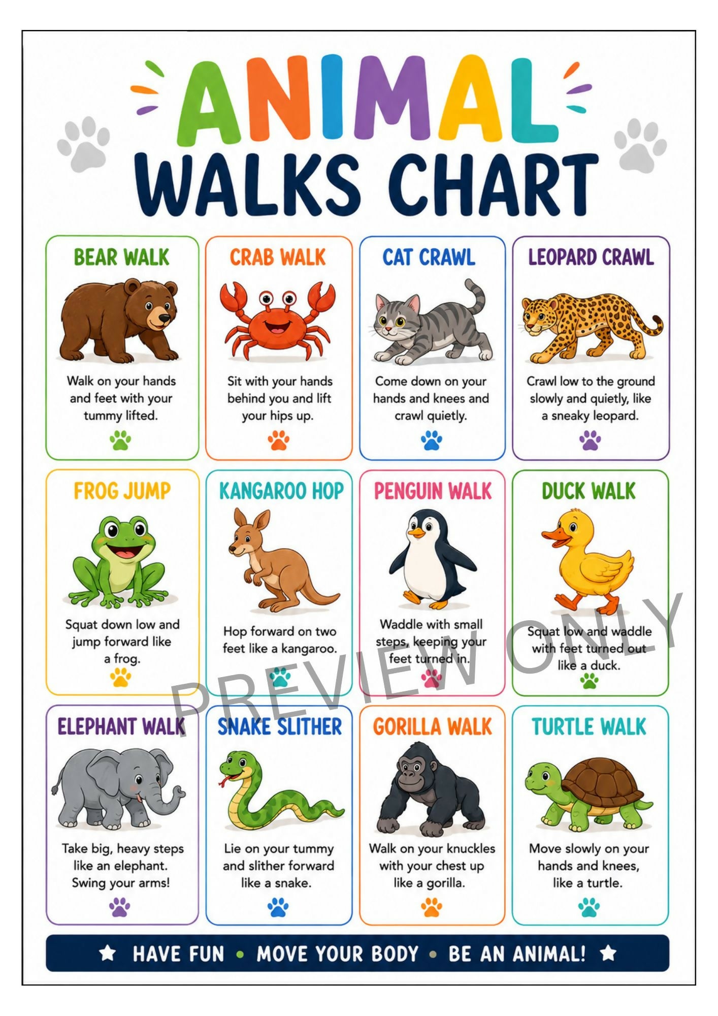 OT Designed - Animal Walks Chart - Printable