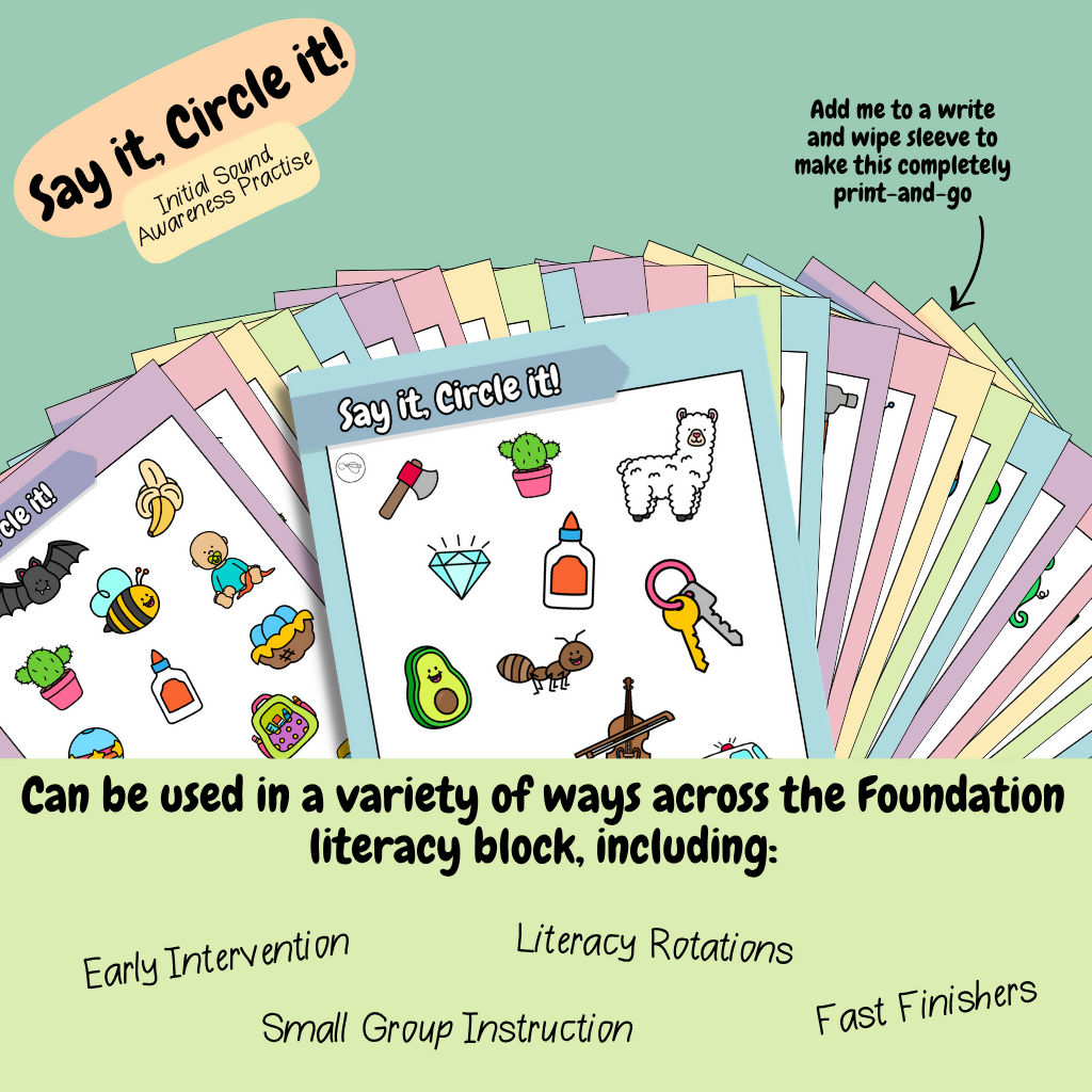 Say It, Circle It | Independent Phonemic Awareness Practise | Foundation