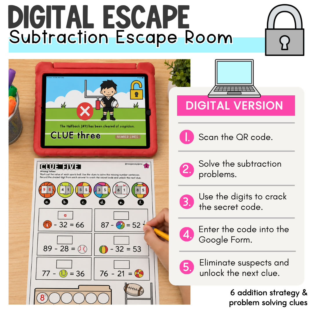 Regrouping Addition Escape Room I Number Line Vertical Addition & Split Strategy