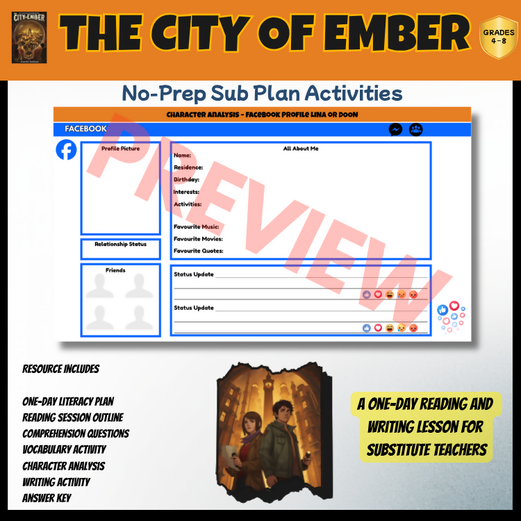 The City of Ember No-Prep Sub Plan | Novel Study Literacy Lesson | Years 4–8 PDF