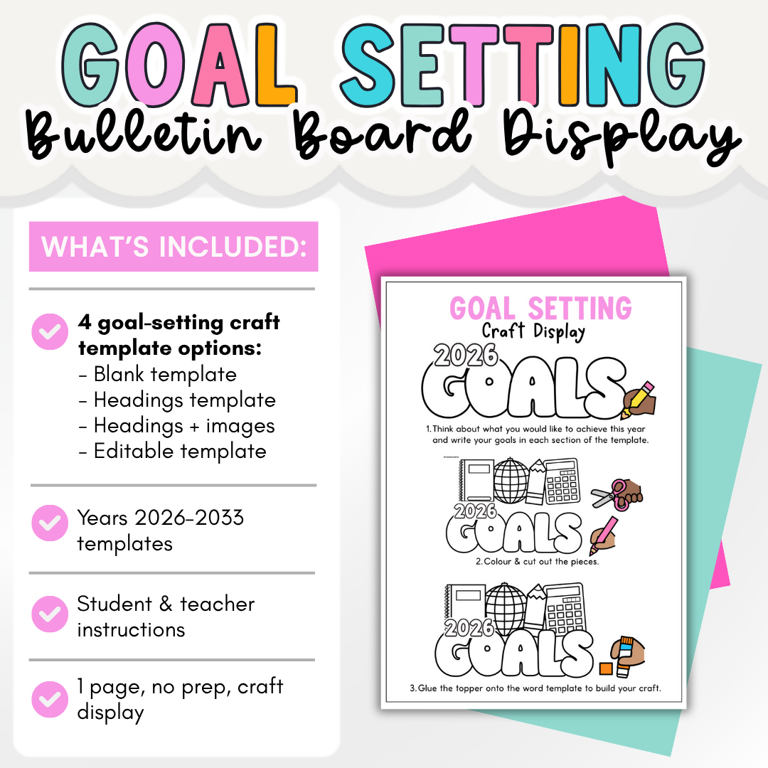 Year 2, 3, 4 & 5 Back to School Goal Setting Craft Display | Bulletin Board Reflection Activity I 2026 - 2033 Templates with Editable File