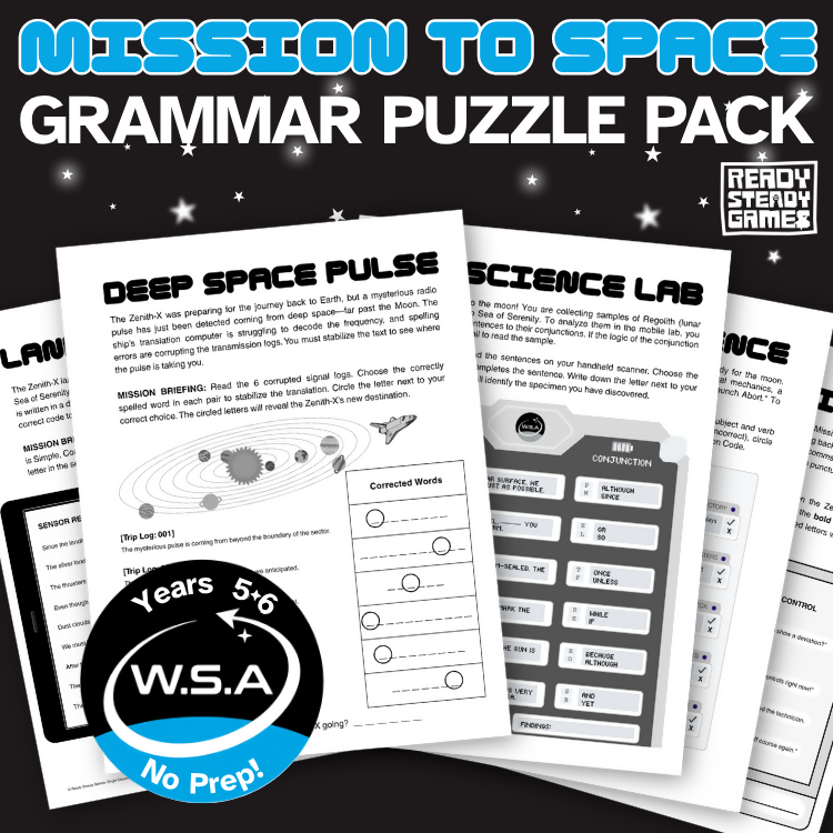 Mission to Space Grammar Puzzle Pack | English Activities | Years 5–6 | STEM Crossover