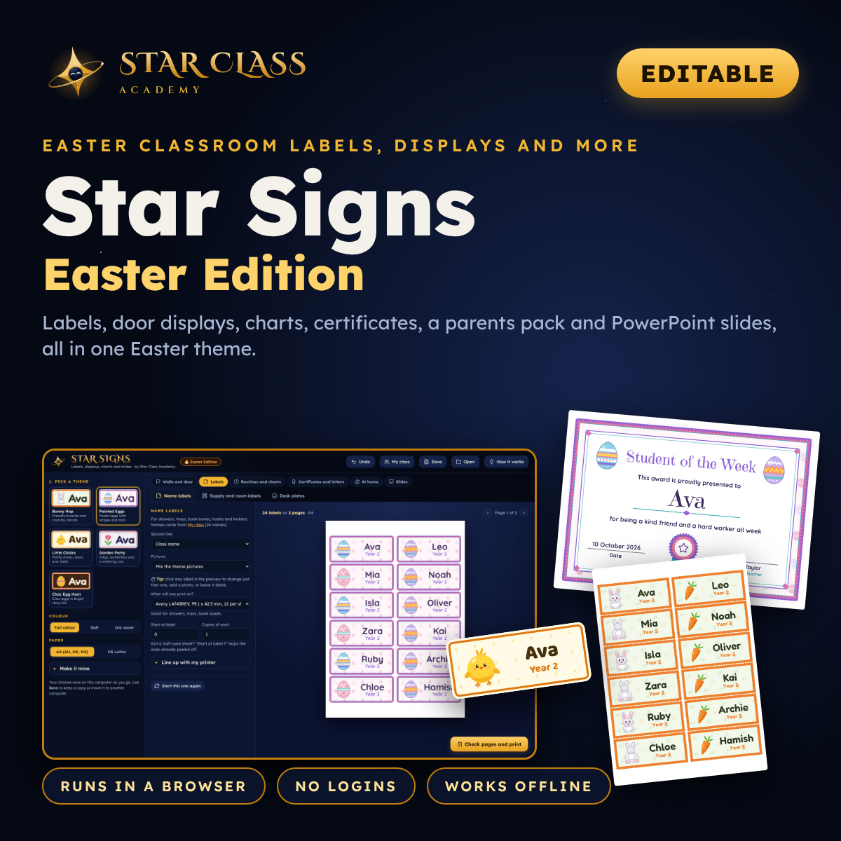 Easter Classroom Decor | Editable Name Labels, Door Display & Awards | Prep to Year 6