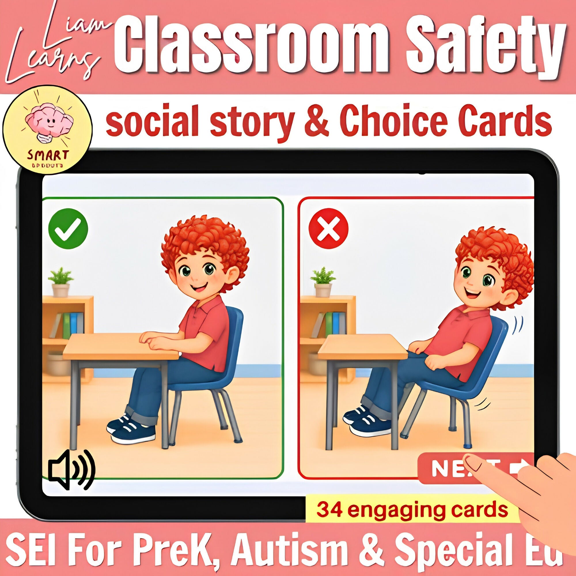 Liam Learns Classroom Safety Social Story | Boom cards for PreK & Autism