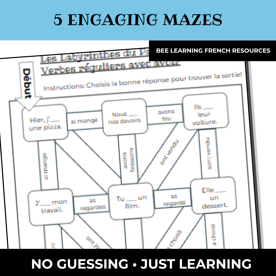 French Passé Composé Mazes | Avoir, Être & Reflexive Verbs