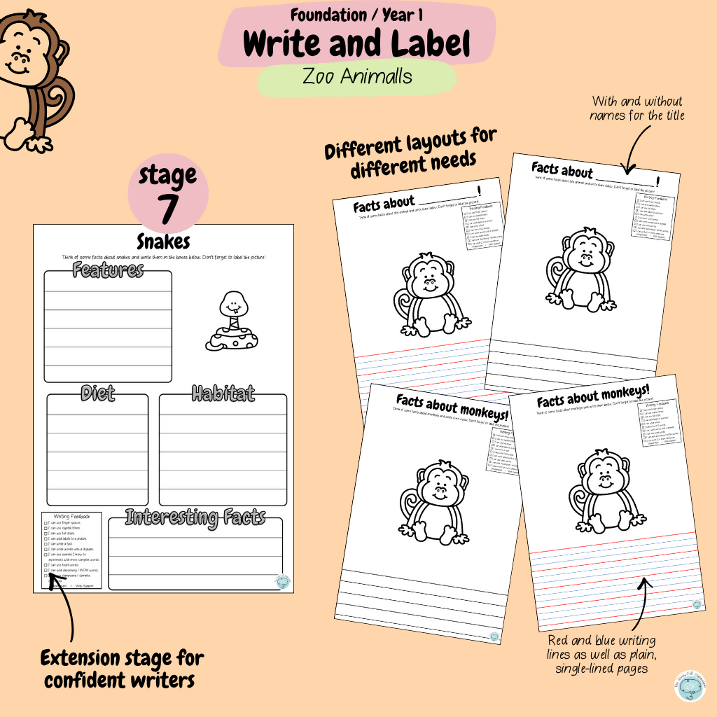 Foundation & Year 1 Differentiated Information Writing - Zoo Animals