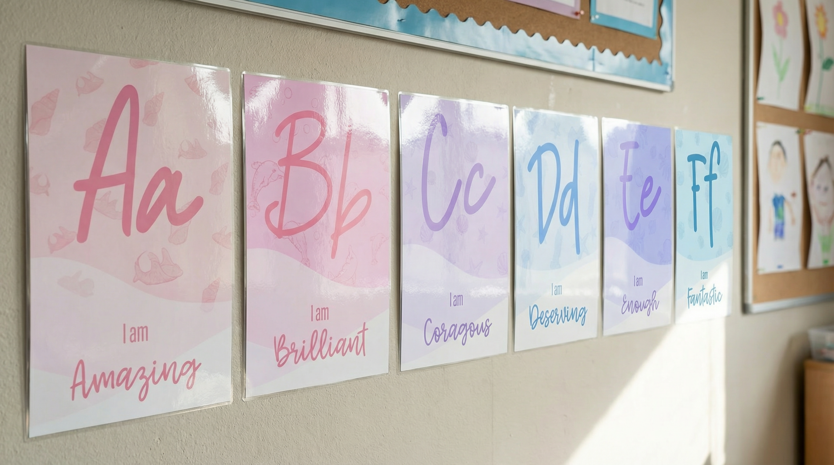 Alphabet Affirmation Posters "I am" - Sweet Tides Pastel Ocean Decor