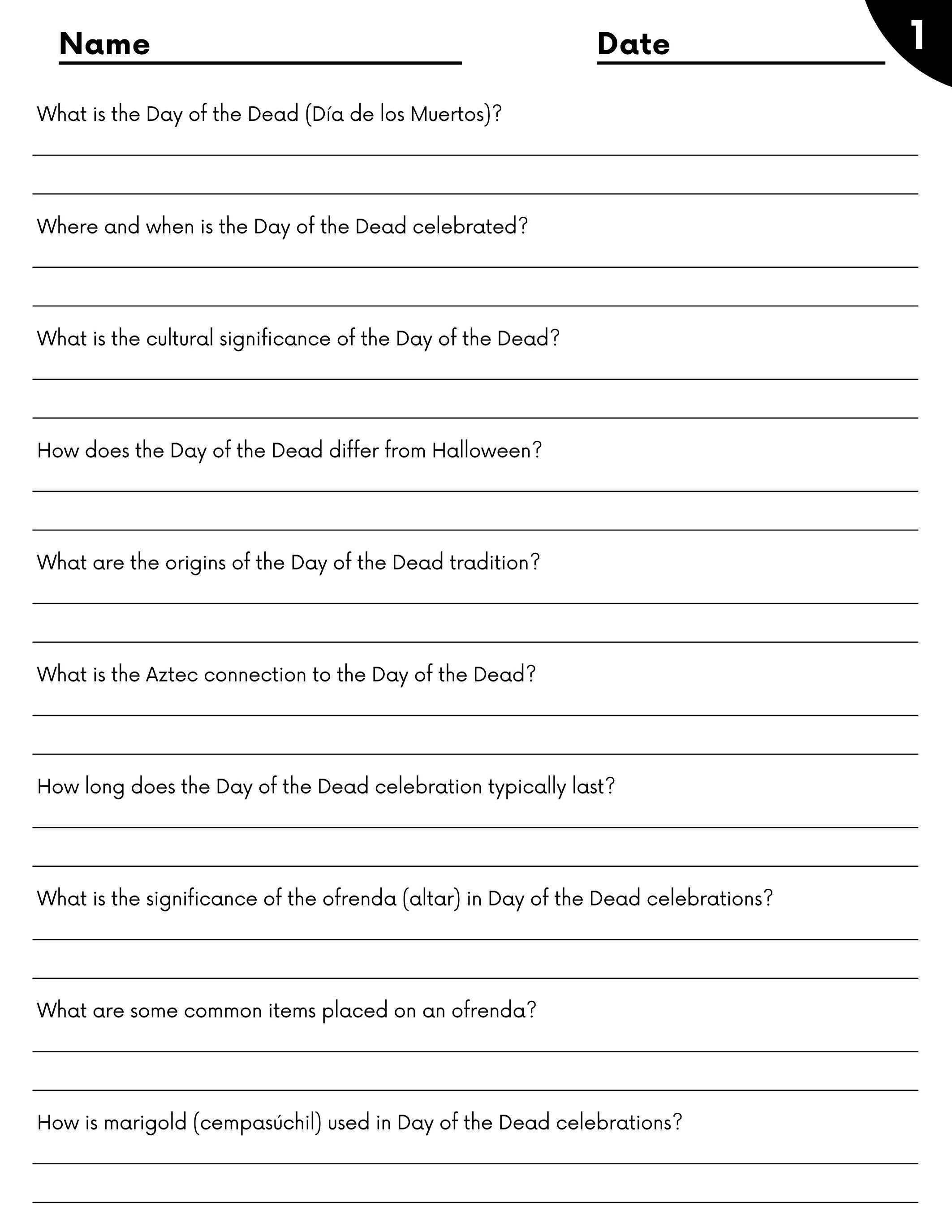 Day of the Dead (Día de los Muertos) Activities | 60 Questions, Multiple Choice & Answer Keys | Grades 3–6