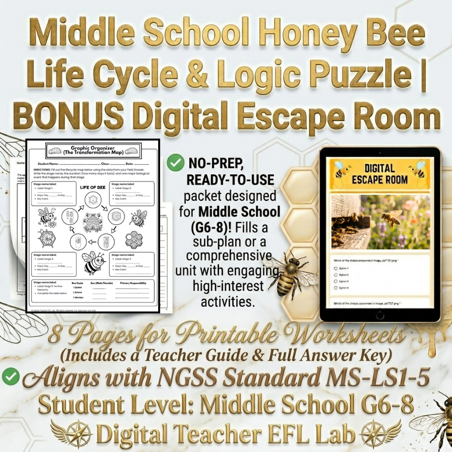 Middle School Honey Bee Life Cycle & Logic Puzzle | BONUS Digital Escape Room