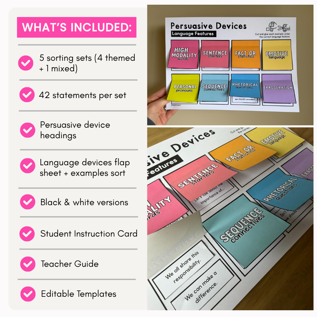 Persuasive Language Features & Devices Sort Opinion Writing Technique & Prompts
