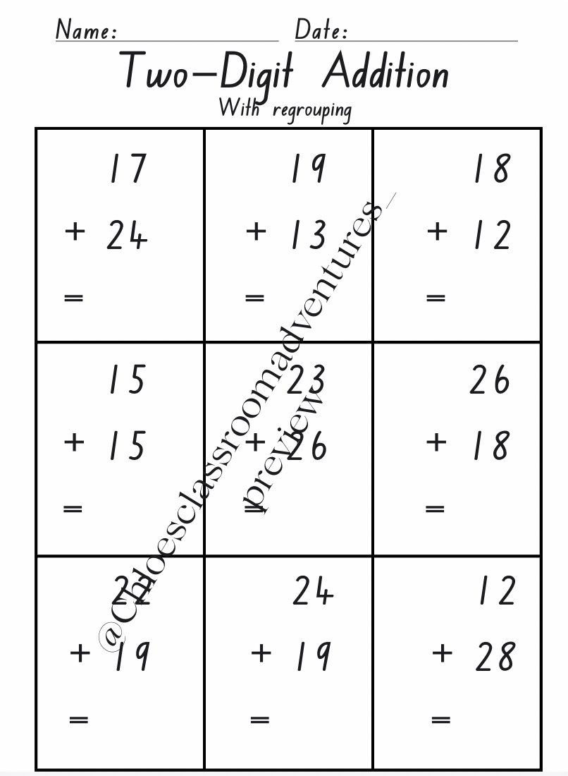 Two-Digit Addition Worksheet Bundle (6 Pages) | Curriculum Aligned