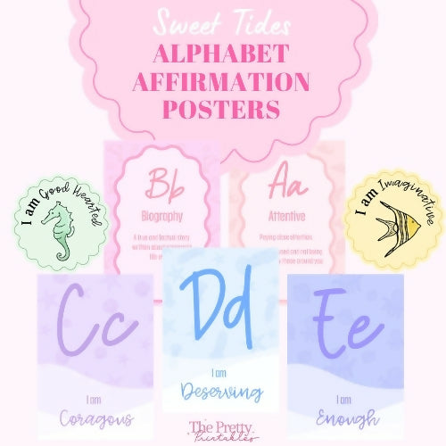 Alphabet Affirmation Posters "I am" - Sweet Tides Pastel Ocean Decor