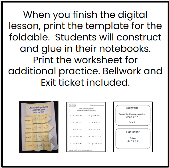 One-Step Algebraic Equations - Addition & Subtraction - Google Slides/Power Point
