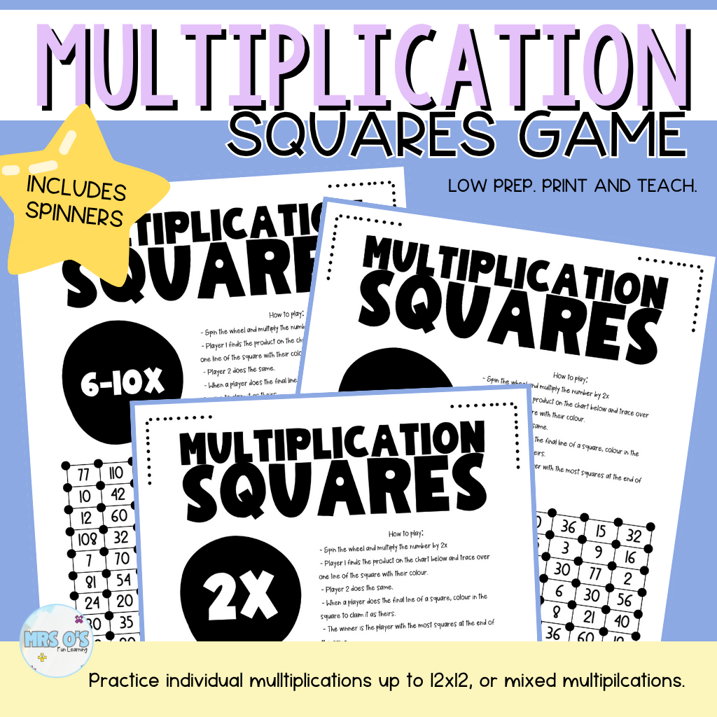 Multiplication Squares Game - Multiplication Fact Practice