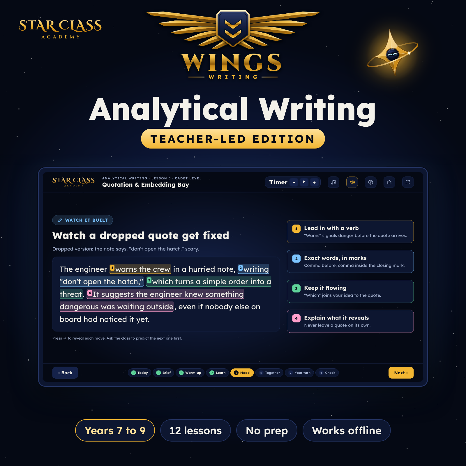 Wings: Analytical Writing, Teacher-Led Edition (Years 7 to 9)