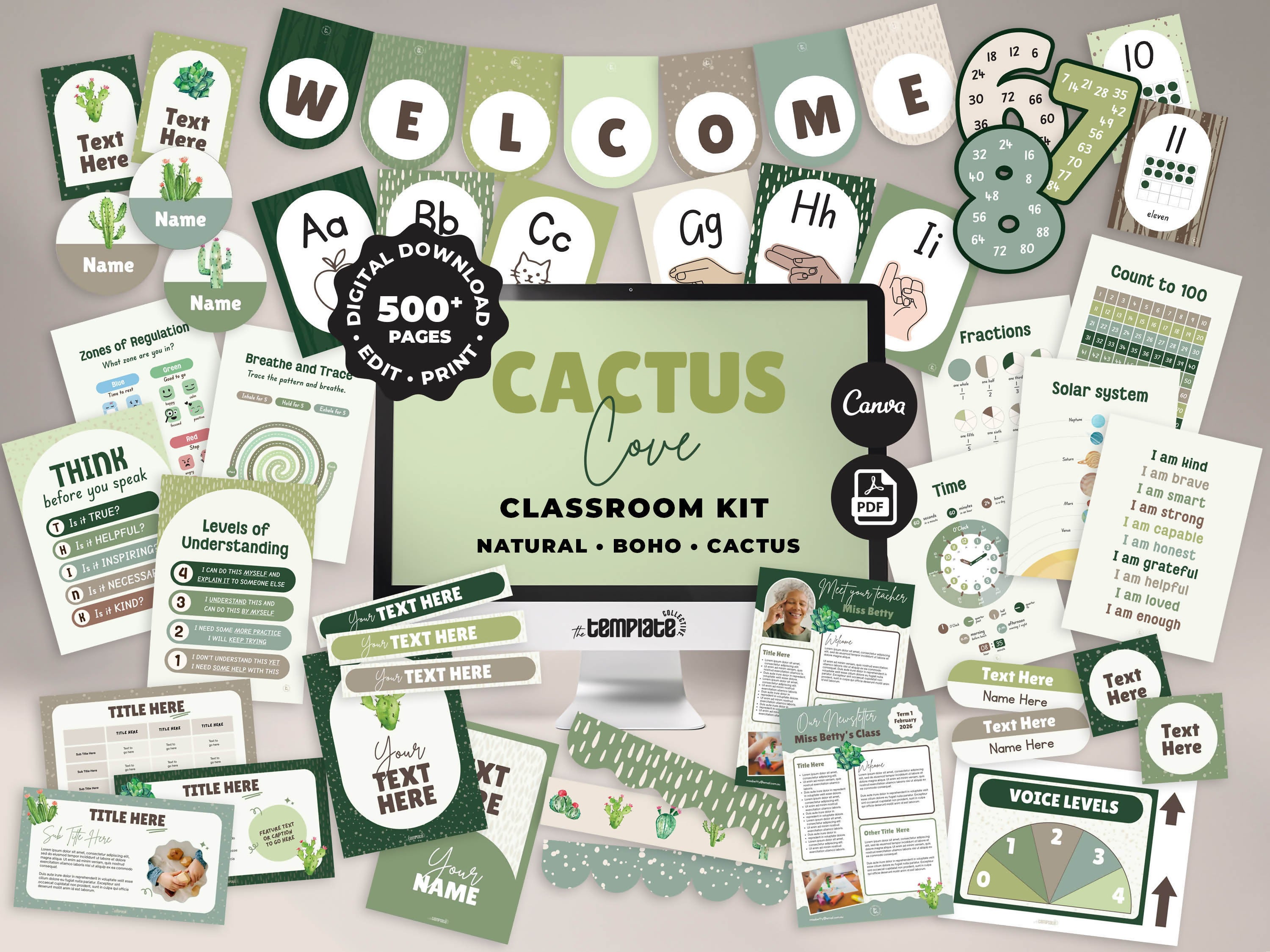 Cactus Cove Classroom Decor Bundle • Boho Cactus Classroom Theme • Bulletin Board Decor • Teacher Resources • Editable & Printable