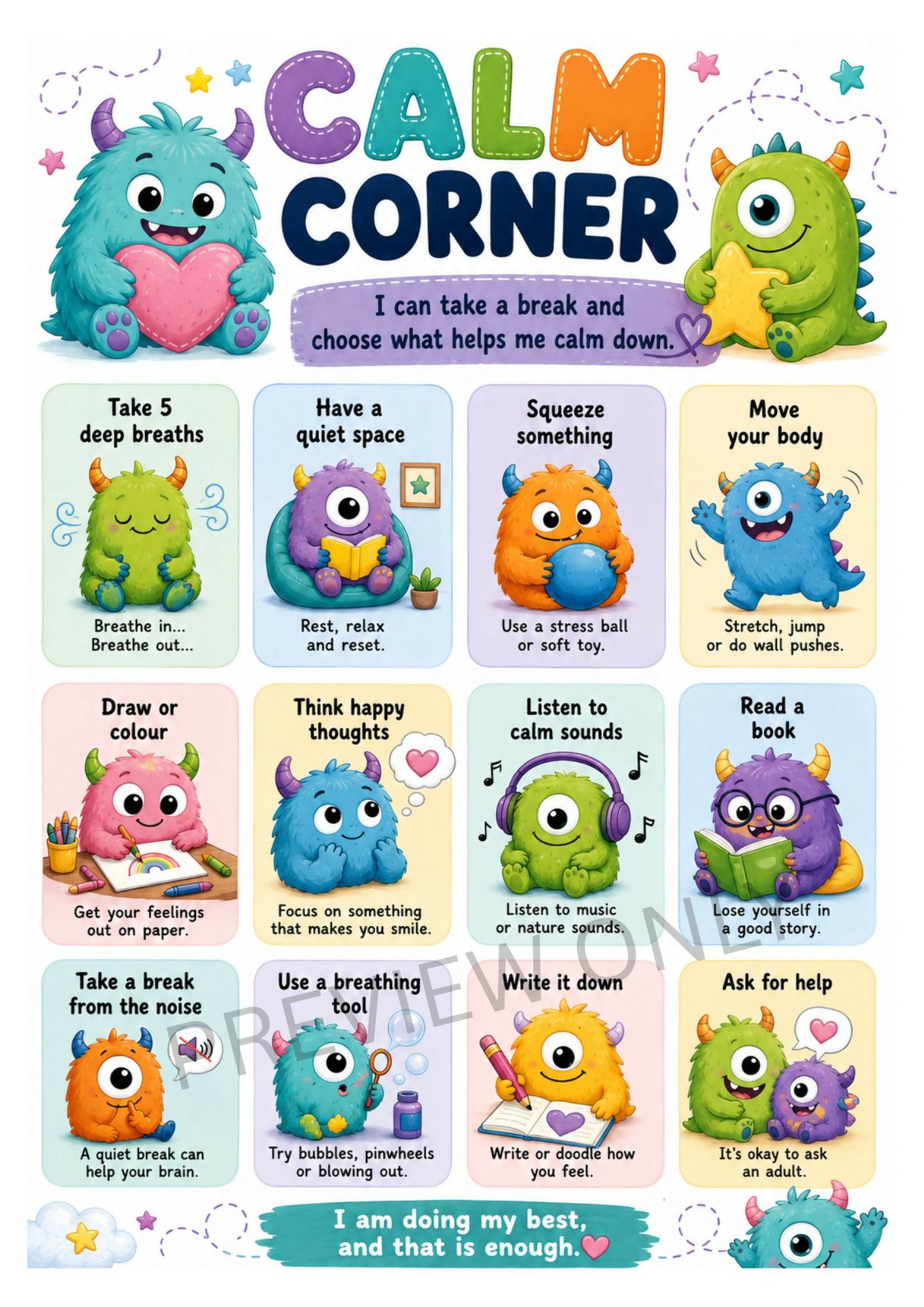 OT Designed - Monster Calm Corner Chart - PDF